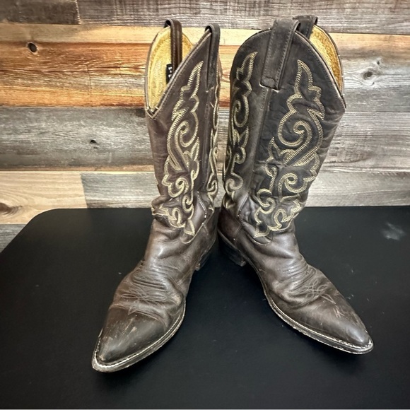 Justin Western Boots Style #2252 Bay Apache Distressed Brown Leather Mens 7.5 EE - Picture 6 of 10